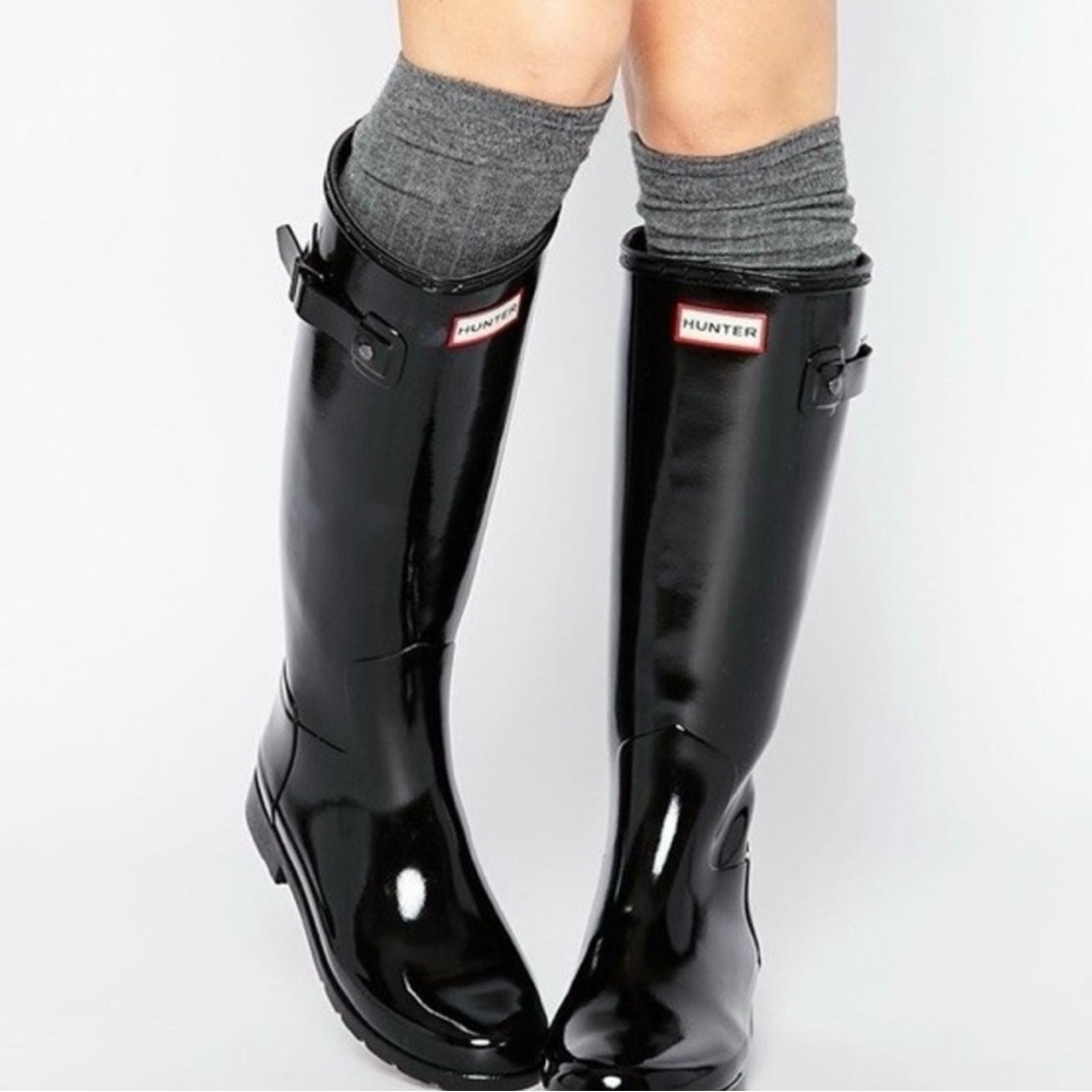Hunter Womens 5 Tall Gloss Black Rubber Rain Boots